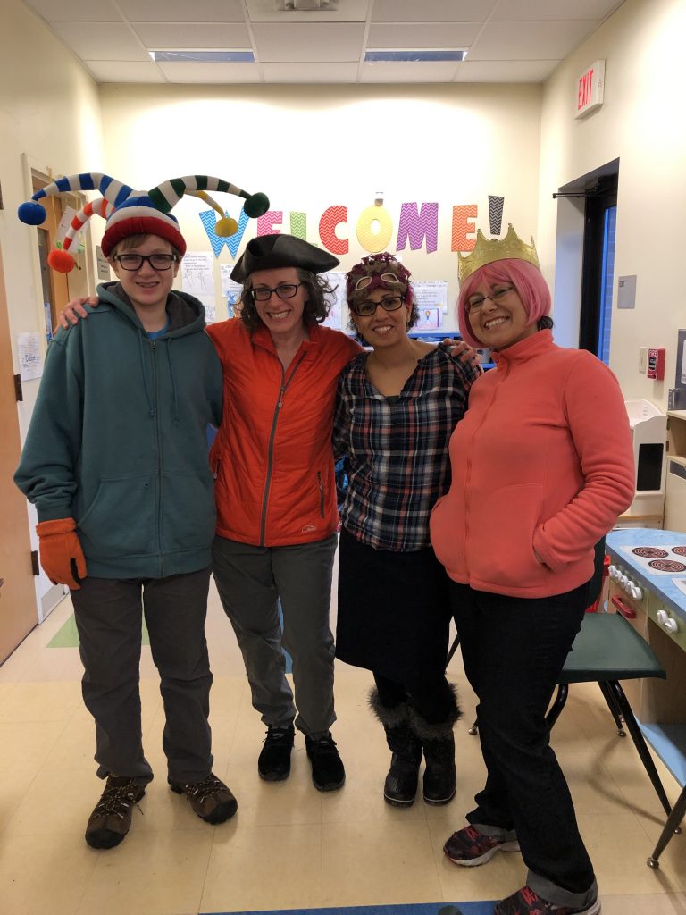 4 Members of Shaarey Tphiloh line up for a photo at Purim on 5779/2019